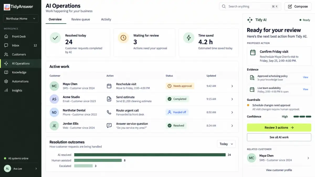 TidyAnswer Tidy AI product view
