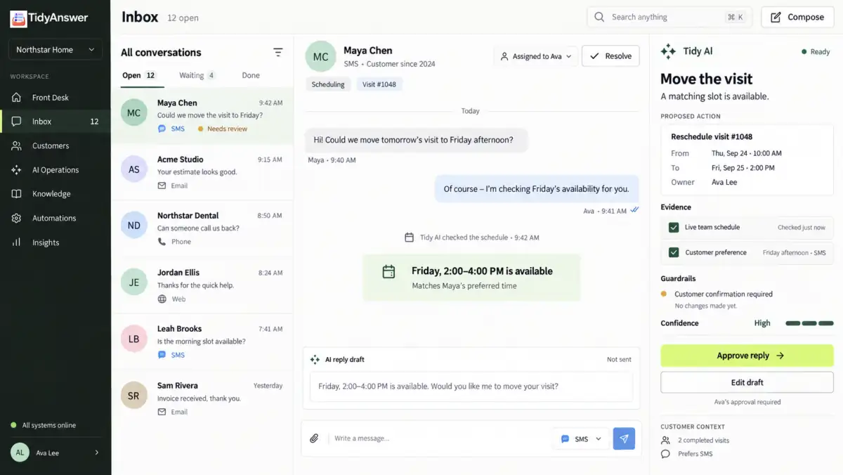TidyAnswer Unified Inbox product view